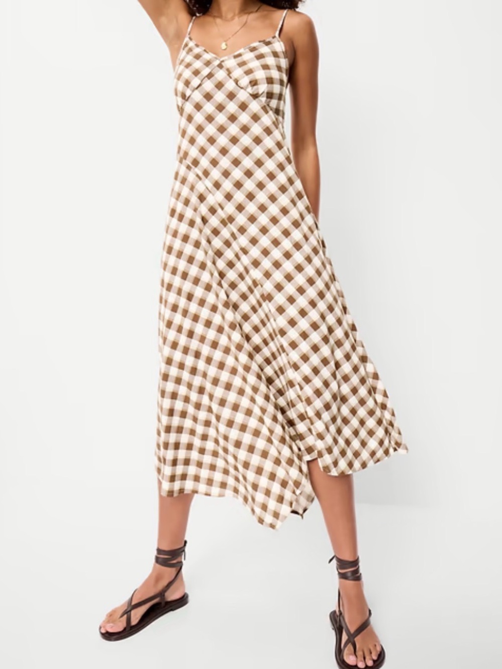 Old Navy Brown and White Gingham Midi Slip Dress